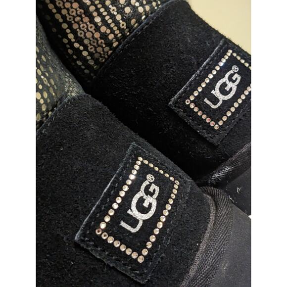 Size 9 UGG Mini Bailey Glimmer Metallic Polka Dot Bling Button Black Boots Shoes - Picture 7 of 12